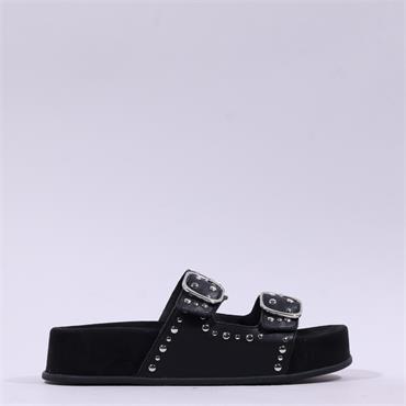 Paul Green 2 Strap Studded Mule Sandal - Black Leather